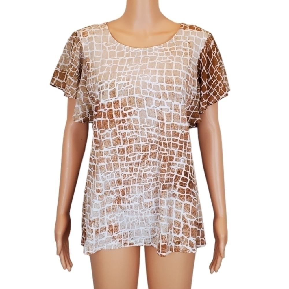 Calvin Klein tan shorts sleeve blouse SIZE S